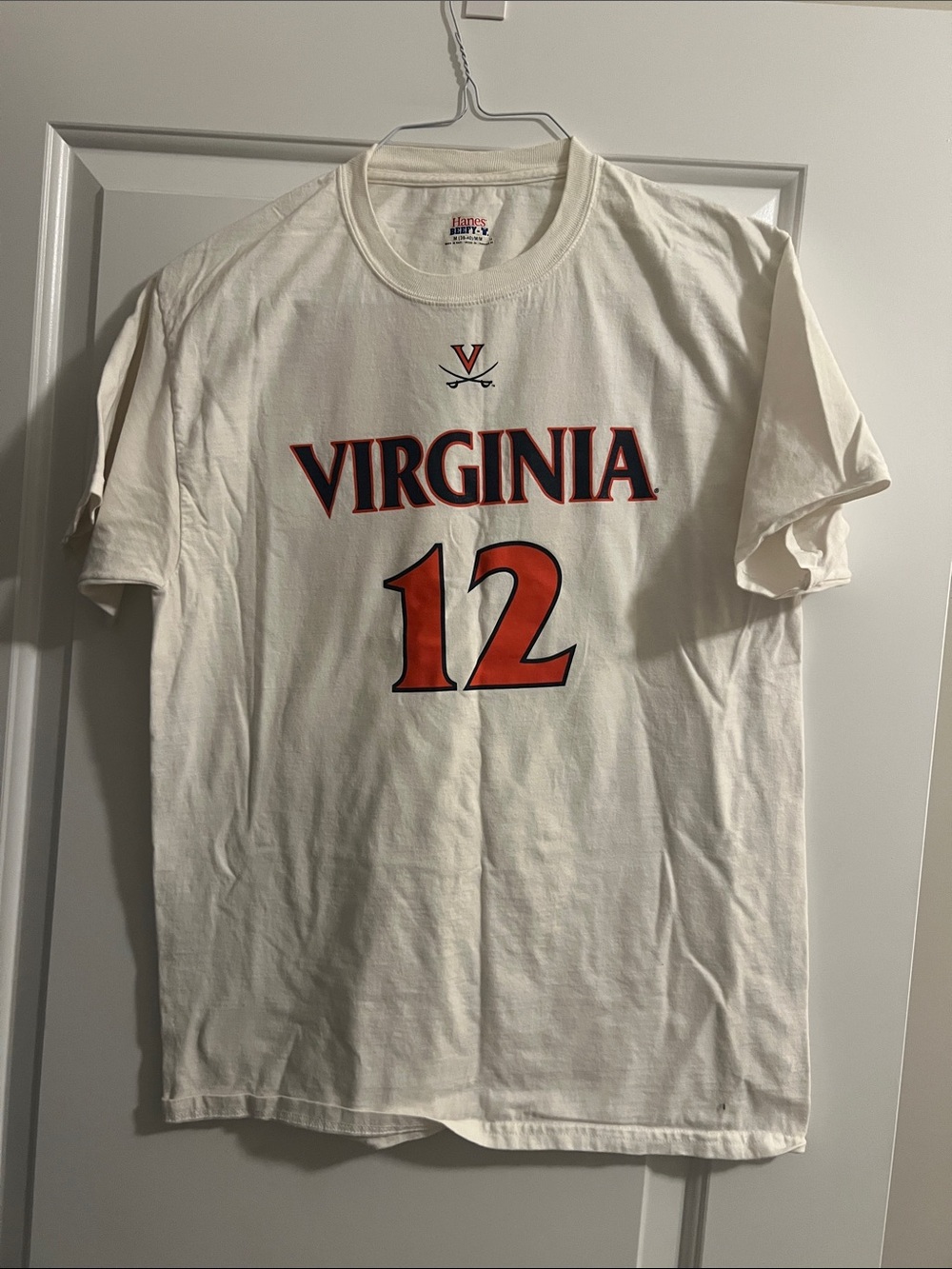 Virginia Men's White Crewneck Tee with Orange Number 12